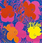 Yellow Canvas Paintings - Flowers, 1970 (Red, Yellow, Orange on Blue